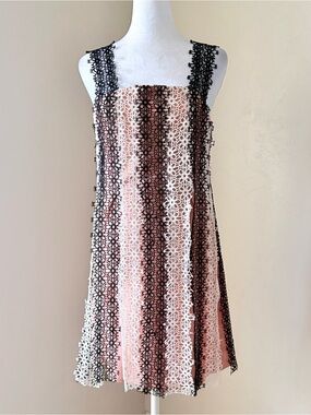 Beulah Style Pink Black & White Crochet Lace Dress Size S